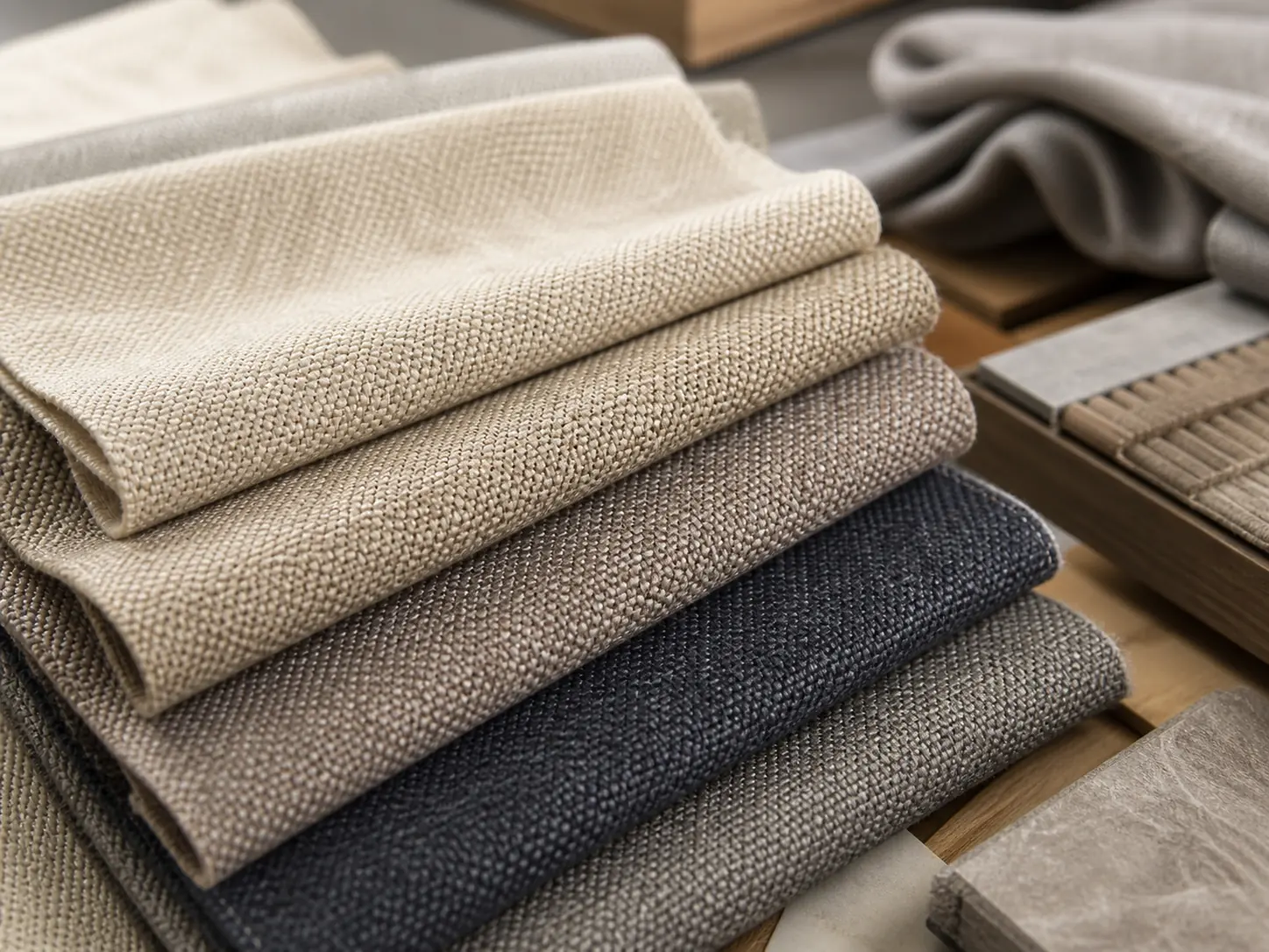 Eco-friendly upholstery fabric swatches and texture