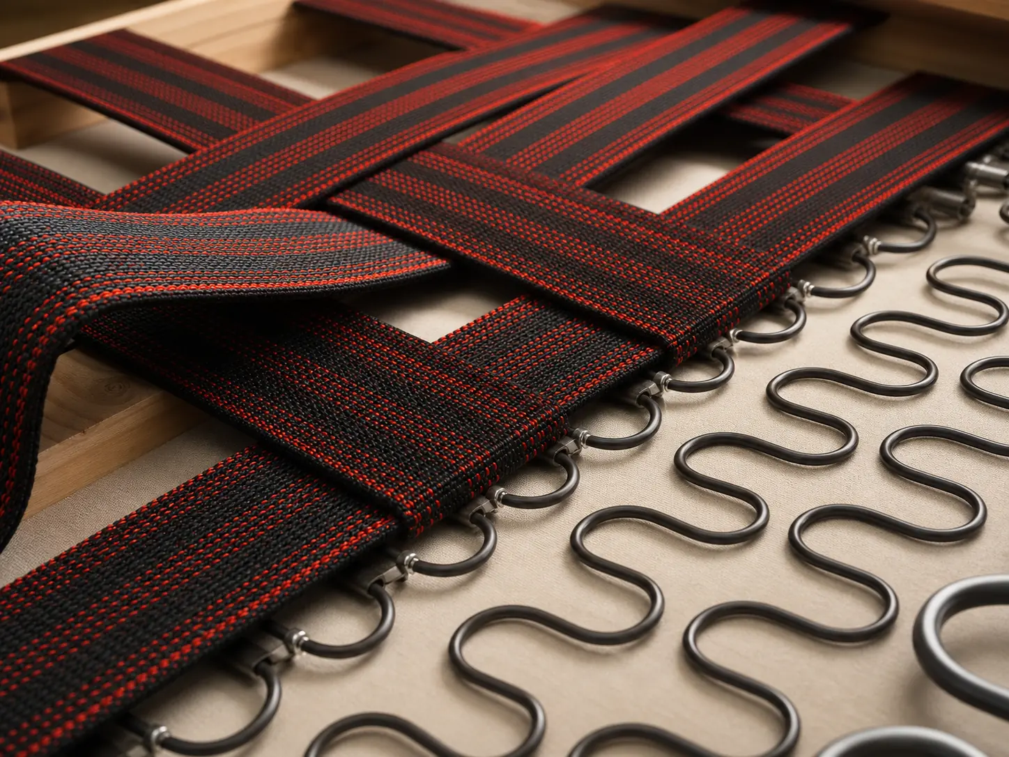 Red-black nylon webbing and manganese steel sinuous springs