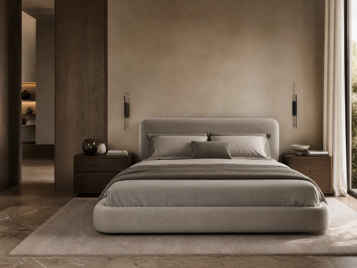 Modern upholstered bed for bedroom project